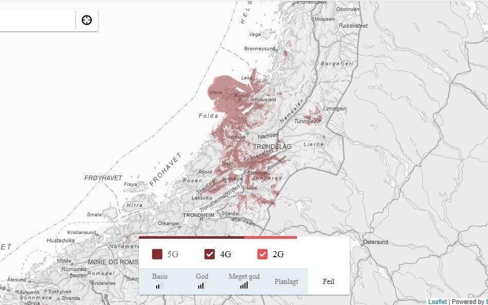 Dekningskartet til Telenor
 Foto: Skjermbildet fra telenor.no