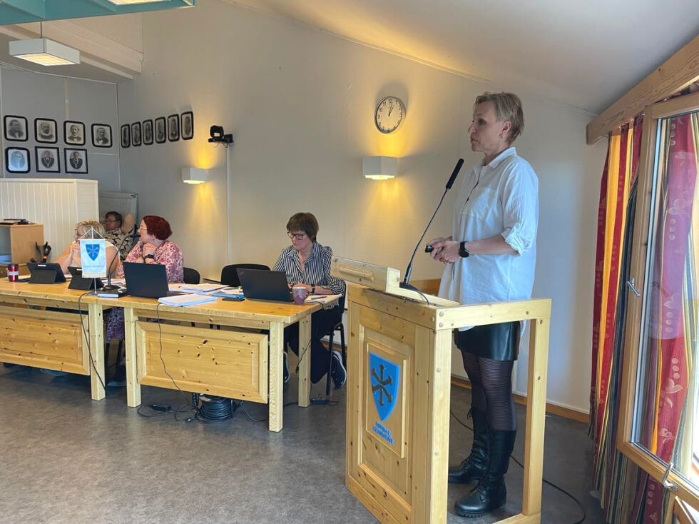 Plan- og ressurssjef Camilla Brevik orienterte kommunestyret om boligprosjektet.
 Foto: Hild Dagslott