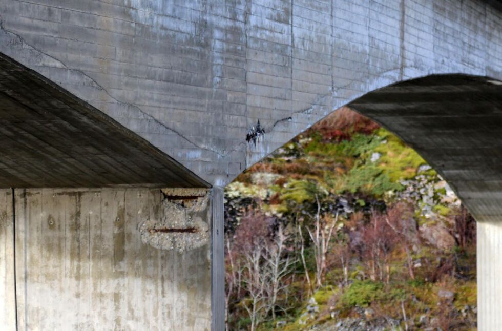 Også på midtsøylen er det synlige slitasjeskader på brua.