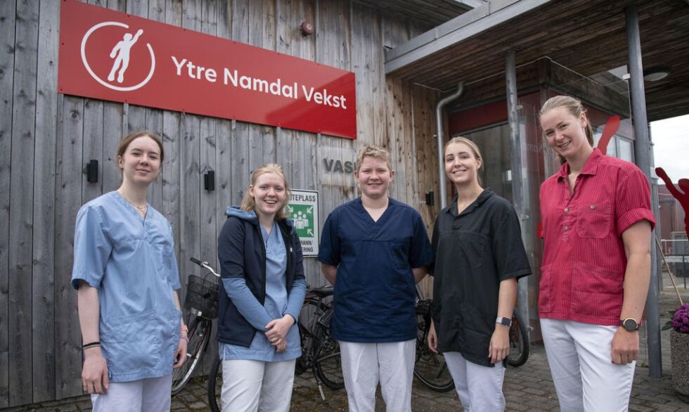 Samarbeidet om sommerjobber for ungdom i Nærøysund ga mange ukers fin erfaring for også denne gjengen: Fra venstre Signe Holand, Linnea Kongensøy, Adrian Ingebrigtsen, Ive Livik og Tone Hunnestad