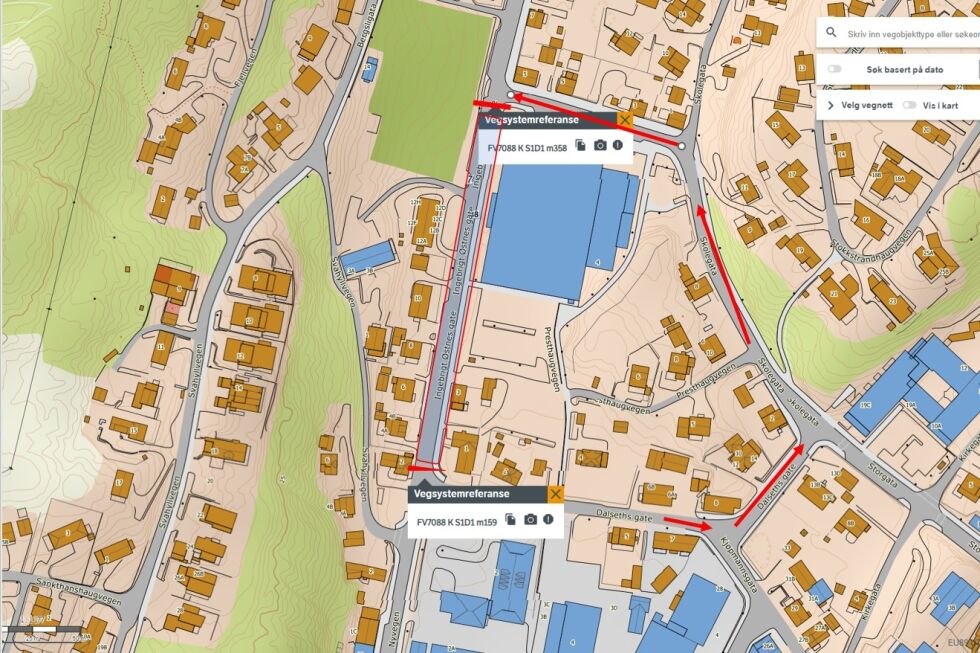 Kartet viser hvor vegen blir stengt.
 Foto: Nærøysund kommune