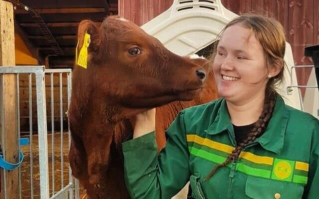 Heidi Halsen med superkalven Heidi H.
 Foto: Val videregående skole