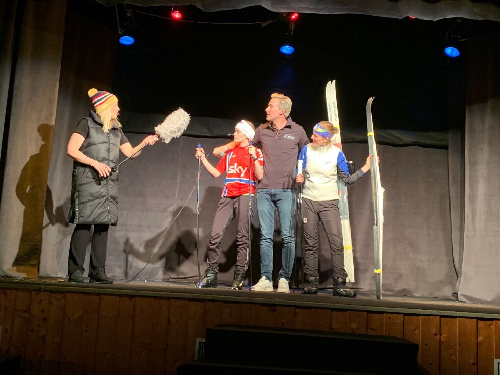 Thomas M.Westgård blir intervjuet av Line Holmen Ekrem. Ved sin side har han side gode kompiser Emil Iversen(Emma Furre) og Andrew Musgrave(Maja Furre). De var visst litt sjalu på at Thomas hadde fått sin egen VM låt.
 Foto: Mona Reppen