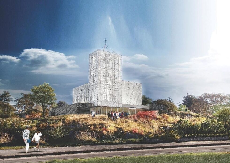 Dette er siste utkast av hvordan Rørvik kirke vil bli seende ut når den står ferdig, sannsynligvis til jul 2019.