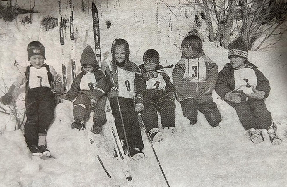 Kretsrenn i ski i Åbygda: Aleksander Laugen, Anders Haug, Maren Haug, Johan Antoni Laugen, Astrid Kristine Laugen og Thomas Westgård.