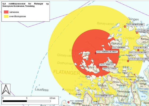 Mattilsynet oppretter restriksjonssone for ILA i Flatanger og Nærøysund
