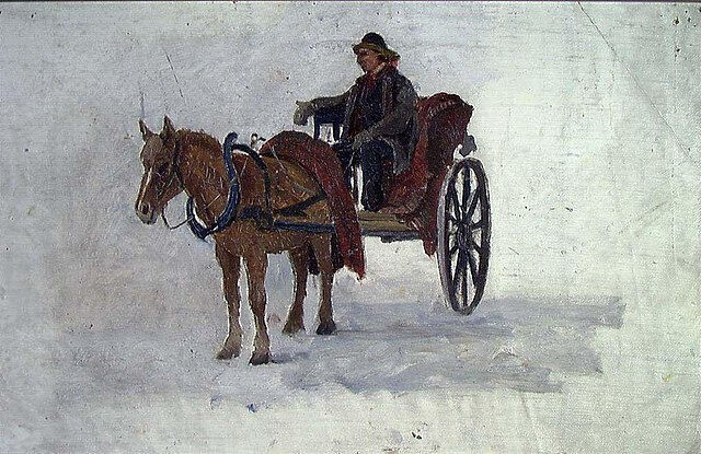 Foto: Illustrasjon Frederik Collett - Man with Horse and Cart
