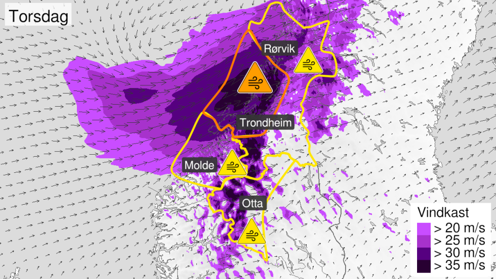 Det skal blåse heftig fra natt til torsdag.
 Foto: Meteorologisk Institutt