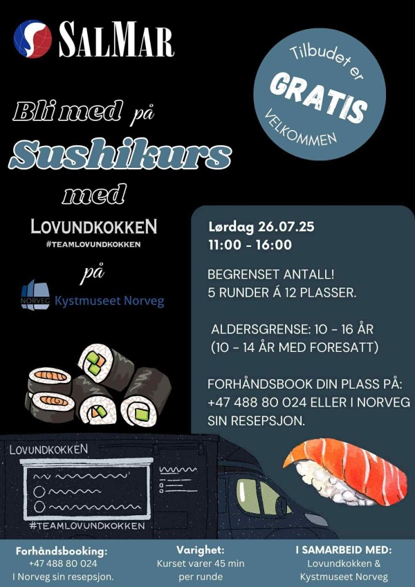 Gratis sushikurs for barn med Lovundkokken