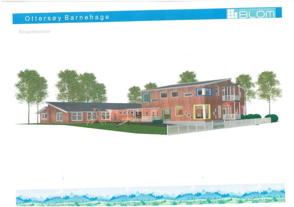 Slik har arkitekt Blom sett for seg at utbygget, som vi ser til høyre på tegningen, skal se ut.