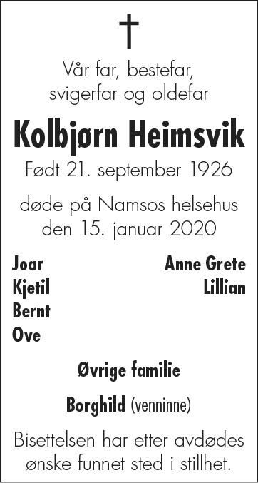Kolbjørn Heimsvik døde 15. januar 2020