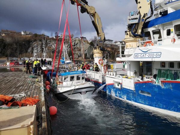 Fiskebåt til bunns i Rørvik havn