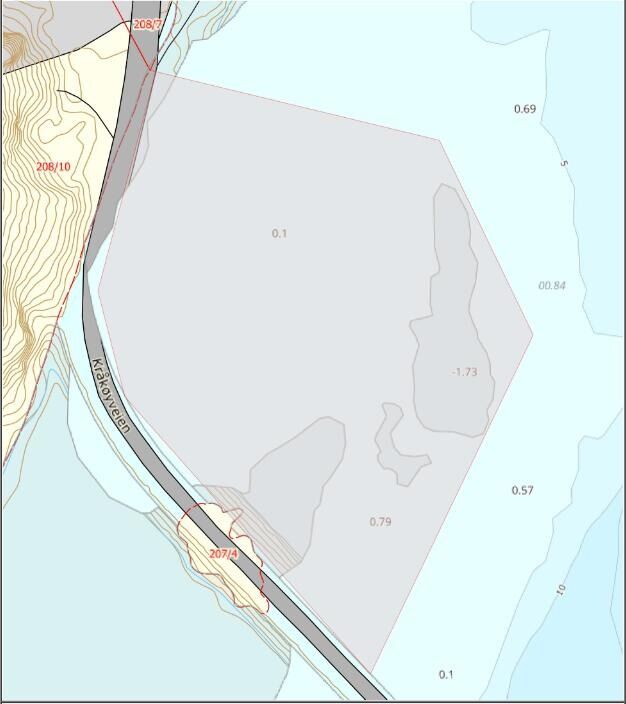 Situasjonskartet som viser området Nærøysund kraftbetong ønsker å kjøpe.