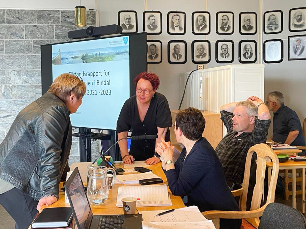 Elin Lian (Bindalslista), Wenche Ryan, Tor Arne Aune og Britt Helstad (Ap) var positive til Laksevei Nords mulige nye forgreininger.
 Foto: Hild Dagslott