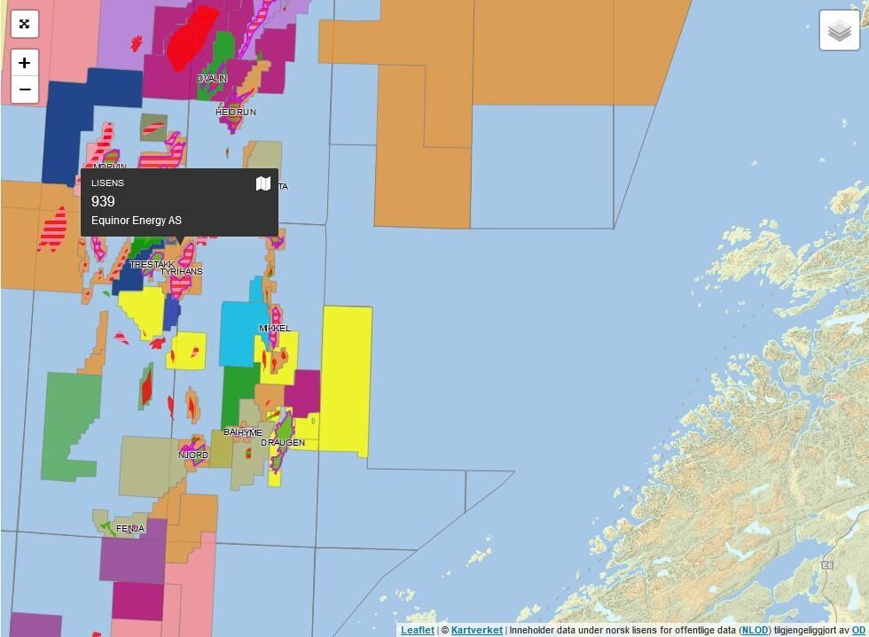 Kartet viser funnstedet rett vest av Rørvik.
 Skjermdump fra Norsk Petroleum