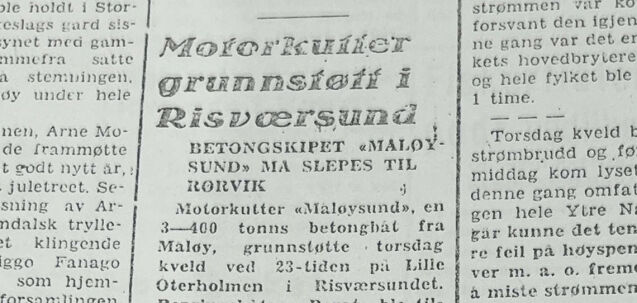 Betongskip grunnstøtte i Risværsundet