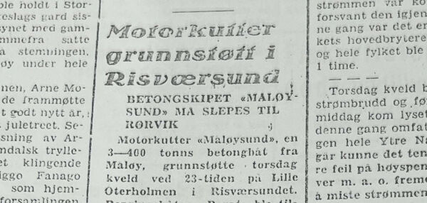 Betongskip grunnstøtte i Risværsundet
