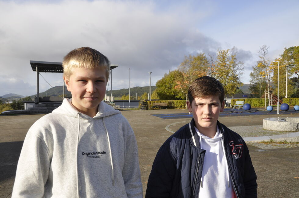 Gustav Arnøy (13) og Torgrim Røtting (14) har valgt å hjelpe andre gratis som valgfag på skolen.
Foto: Frank Jenssen.